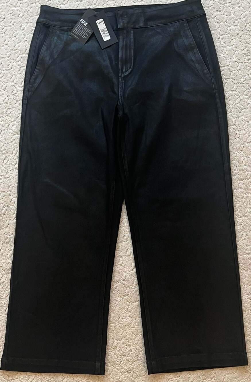 PAIGE Nellie Trouser Styling Black Fog Luxe Coating Pants Size 34